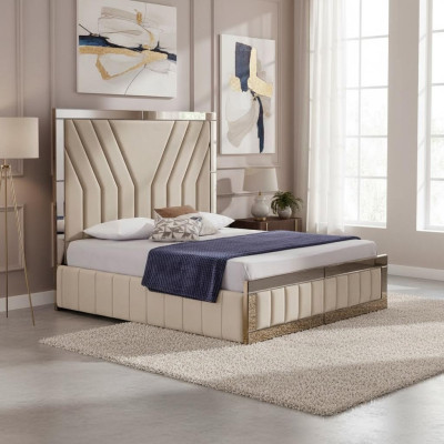 Beige slaapkamerbed designer tweepersoonsbed luxueus bedframe bed.