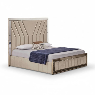 Beige slaapkamerbed designer tweepersoonsbed luxueus bedframe bed.