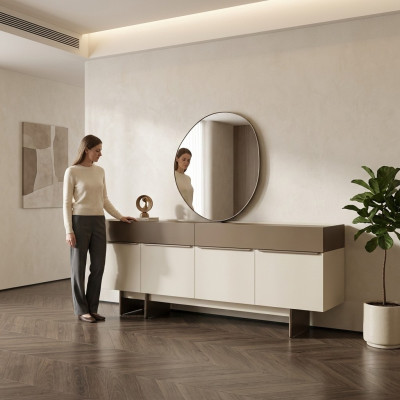 Bruin-beige keukenbuffet designer eetkamer meubel luxueuze commode