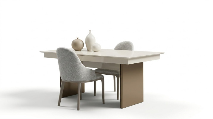 Wit-bruine eetkamerset uitschuifbare tafel 6x stoelen dressoir