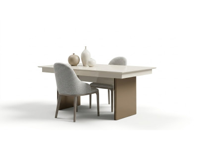 Wit-bruine eetkamerset uitschuifbare tafel 6x stoelen dressoir