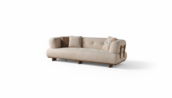 Beige woonkamer gestoffeerde bank designer driezitsbank luxe zitmeubelen
