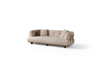 Beige woonkamer gestoffeerde bank designer driezitsbank luxe zitmeubelen