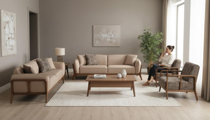 Bruin-Beige Woonkamer Bankstel Woonkamer Designer Meubels 2x Banken