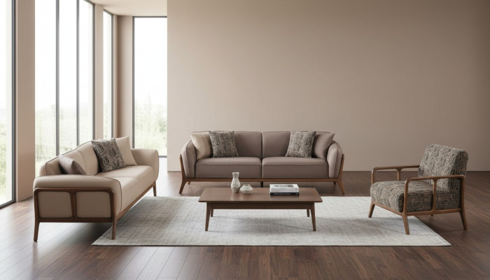 Bruin-Beige Woonkamer Bankstel Woonkamer Designer Meubels 2x Banken