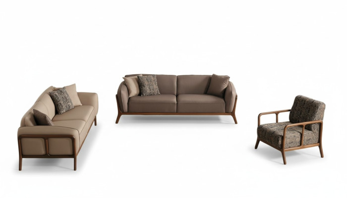 Bruin-Beige Woonkamer Bankstel Woonkamer Designer Meubels 2x Banken