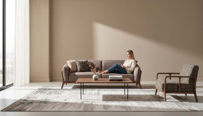 Bruine Moderne 3-zitsbank Woonkamer Fauteuil 2-delig Elegante Zitgroep