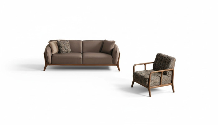 Bruine Moderne 3-zitsbank Woonkamer Fauteuil 2-delig Elegante Zitgroep