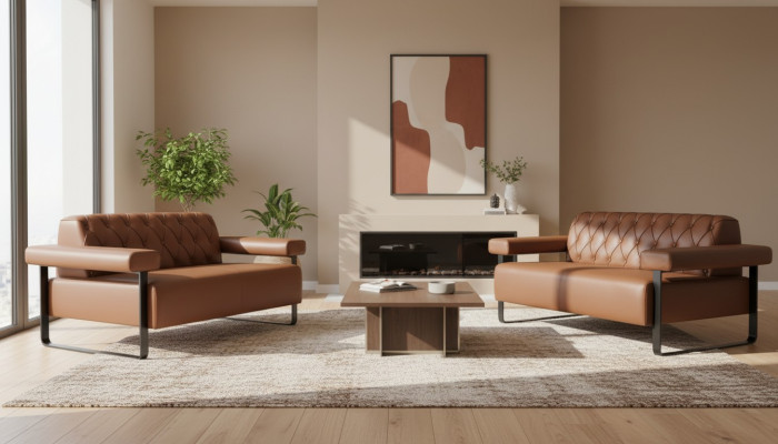 Bruine Chesterfield lederen sofa's roestvrij staal origineel modern 2-zits knop.