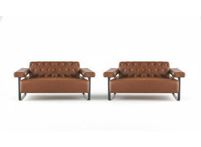 Bruine Chesterfield lederen sofa's roestvrij staal origineel modern 2-zits knop.