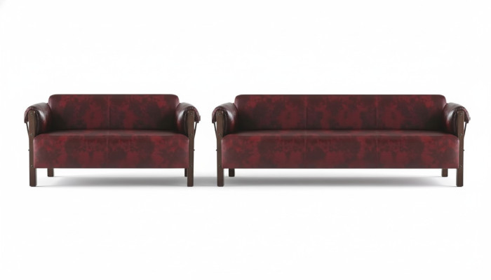 Bank Ledesofa's 3-zitsbank 2-zitsbank Bordeaux Modern Stijl Leder Hout Set