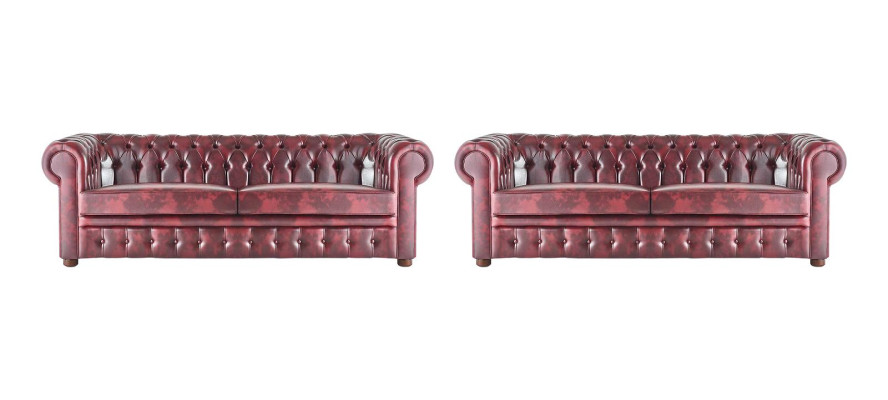 Chesterfield 3-Zits Bank Bordeaux Sofa's Klassiek Lederen Sofa's Hout 2-delig