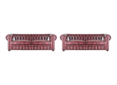 Chesterfield 3-Zits Bank Bordeaux Sofa's Klassiek Lederen Sofa's Hout 2-delig