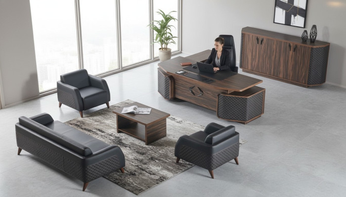 Werkplekset Compleet Banken Bureau Dressoir Kantoorbank Leren