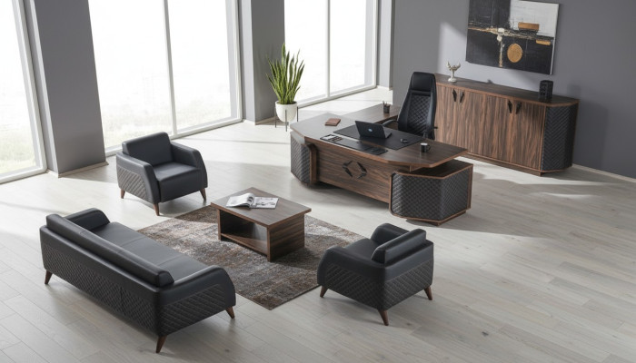 Werkplekset Compleet Banken Bureau Dressoir Kantoorbank Leren