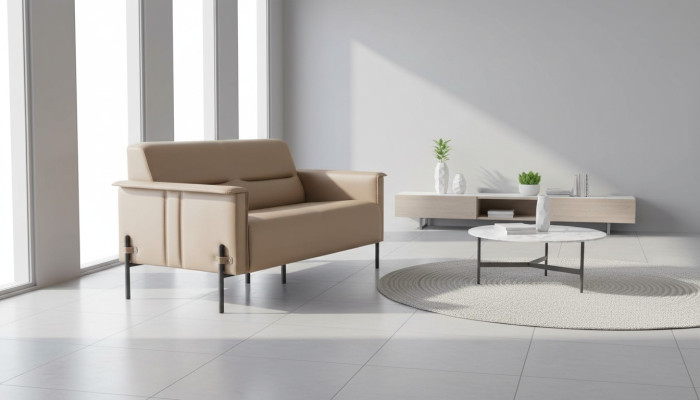 Bank Beige 2-zitsbank Modern Leren Bank Meubel Tweezits Leer