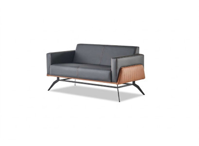 Bank Zwart Bruin Sofa 2-Zits Leren Bank Modern Roestvrij Staal Leder Hout