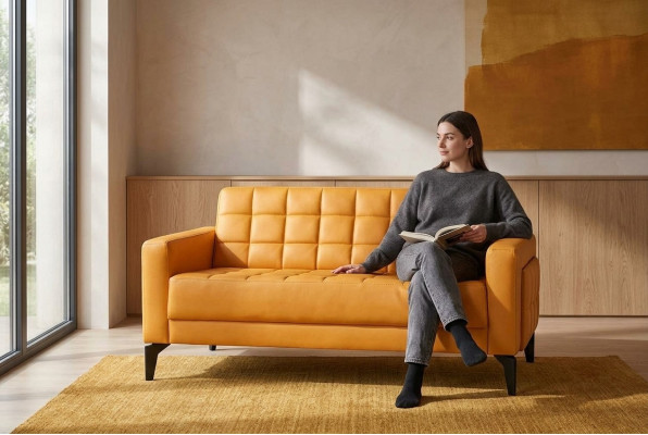 Bank Geel 2-zits Bank Chesterfield Leren Bank Zitmeubel Tweezits