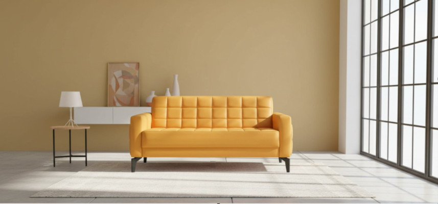 Bank Geel 2-zits Bank Chesterfield Leren Bank Zitmeubel Tweezits
