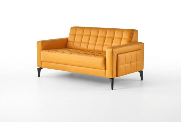 Bank Geel 2-zits Bank Chesterfield Leren Bank Zitmeubel Tweezits