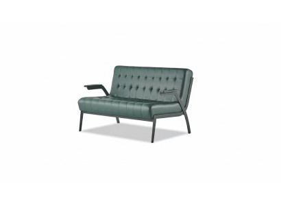 Chesterfield Grün Sofa 2-Zitsbank Lederen Sofa Moderne Bank Leder Roestvrij Staal