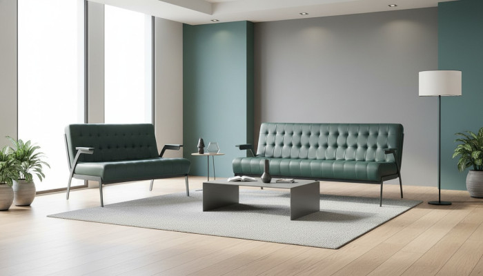 Chesterfield Lederen Set 3-zitter 2-zitter Groen Leren Banken Modern Hout