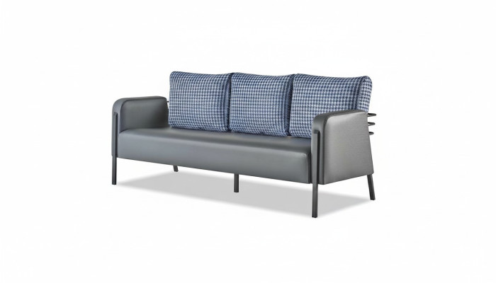 Bank Grijs Blauw Fauteuil Bekleding 3-Zits Modern Kussen Leer Roestvrij Staal