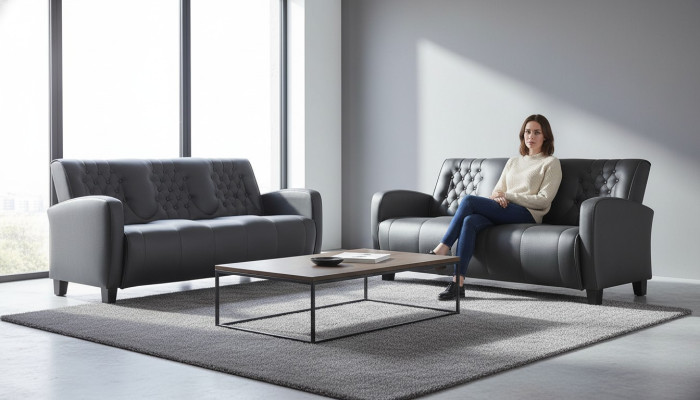 Chesterfield-bank 3-zitsbanken Sofa-set Moderne leren banken Houten knopen