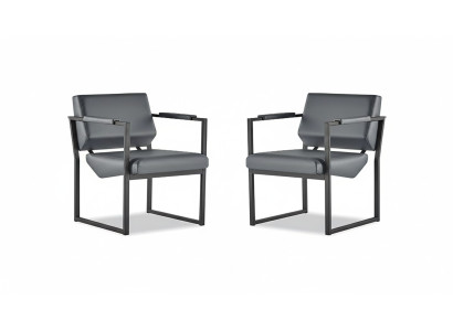 Bureaustoel Set Fauteuil Zwart Leunstoel Modern 1-Zitter Leer Roestvrij Staal