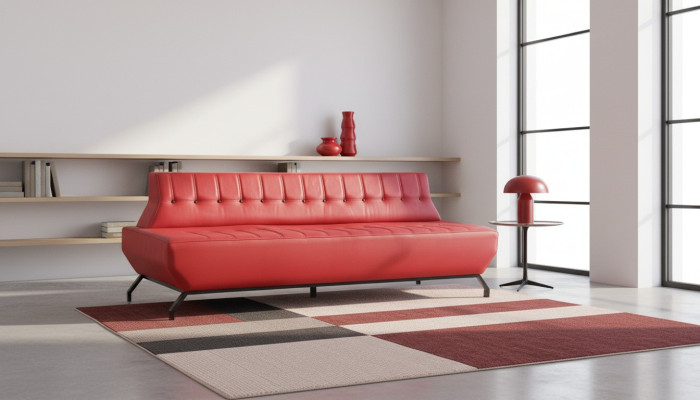 Bank Art Deco Design Rood 3-zitsbank Zitmeubel Chesterfield Knopen