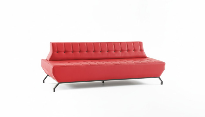 Bank Art Deco Design Rood 3-zitsbank Zitmeubel Chesterfield Knopen