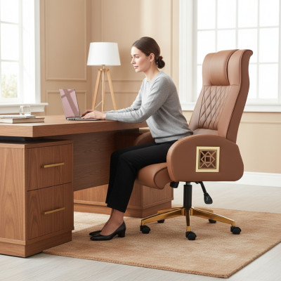 Bureaustoel Bruin Bruin Werkkamer Rollen Modern Directiestoel Draaifauteuil