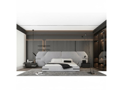Moderne grijze bed met elegante hoofdbord en ontwerp voor de slaapkamer