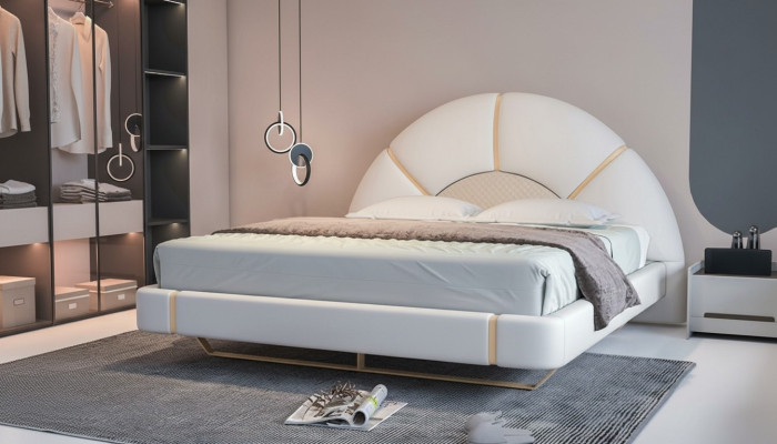 Moderne luxe bed met gouden details, halfronde hoofdeinde