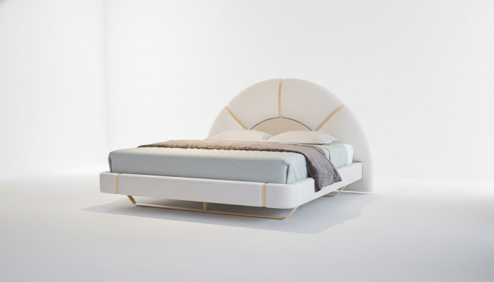 Moderne luxe bed met gouden details, halfronde hoofdeinde