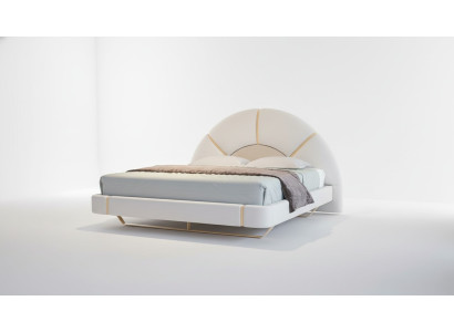 Moderne luxe bed met gouden details, halfronde hoofdeinde