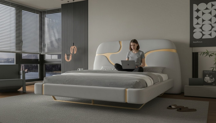 Luxe bed met gouden details Modern ontwerp Zachte hoofdeinde Slaapkamer