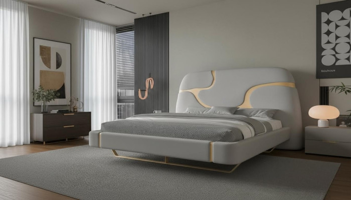 Luxe bed met gouden details Modern ontwerp Zachte hoofdeinde Slaapkamer
