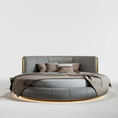 Grijs-beige ronde bed met modern exclusief ontwerp voor de slaapkamer