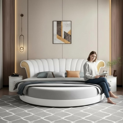 Modern beige bed design voor de slaapkamer