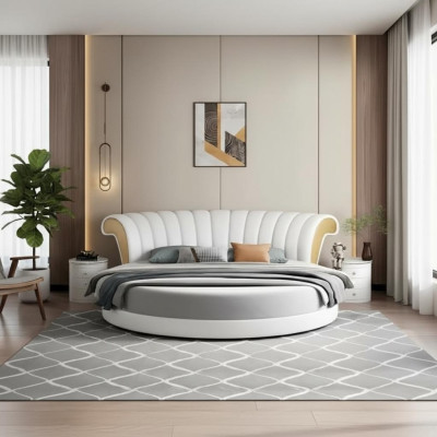 Modern beige bed design voor de slaapkamer