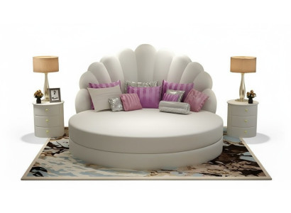 Elegante witte ronde bed met paarse fluwelen bekleding voor moderne slaapkamer