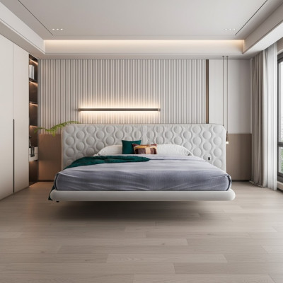 Moderne witte bed met minimalistisch en afgerond ontwerp