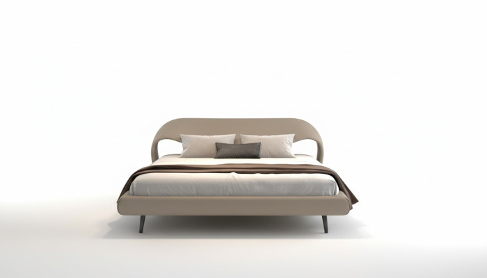 Elegante grijze bed met minimalistisch en afgerond ontwerp