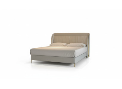 Moderne luxe bed met elegante gouden hoofdbord in grijs