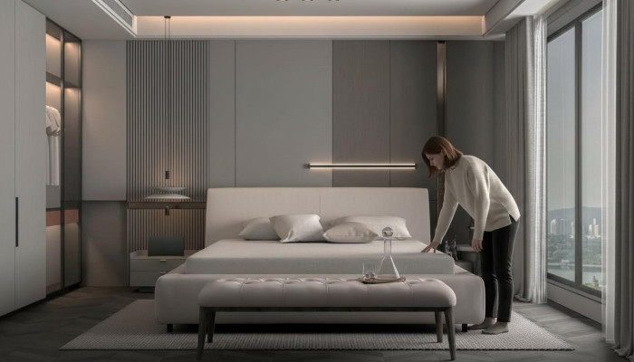 Elegante beige bed met kussen