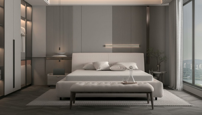 Elegante beige bed met kussen