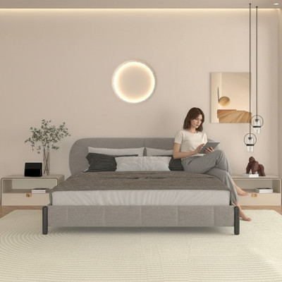 Elegante grijze stoffen bed