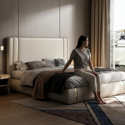 Beige bed met modern en luxe ontwerp