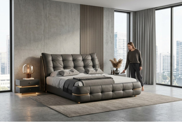 Moderne bed, zwart met elegant patroon